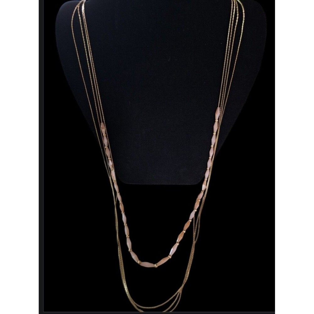 Plunder Design Trendy Jewelry Beaded Gold Pendant Necklace Chain Pink Beads 26”